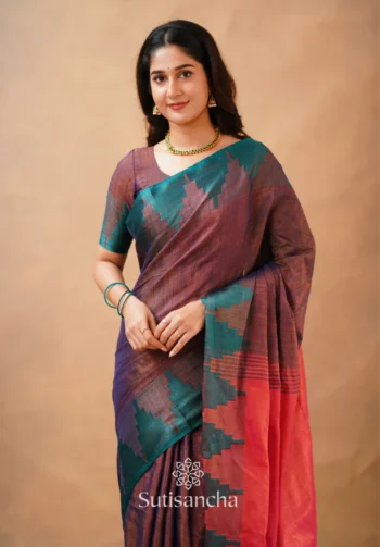 Tissue Cotton Handloom Saree with Artisanal Stepped Border -2
